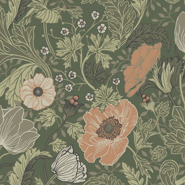 Anemone Wallpaper Green/Orange 44104