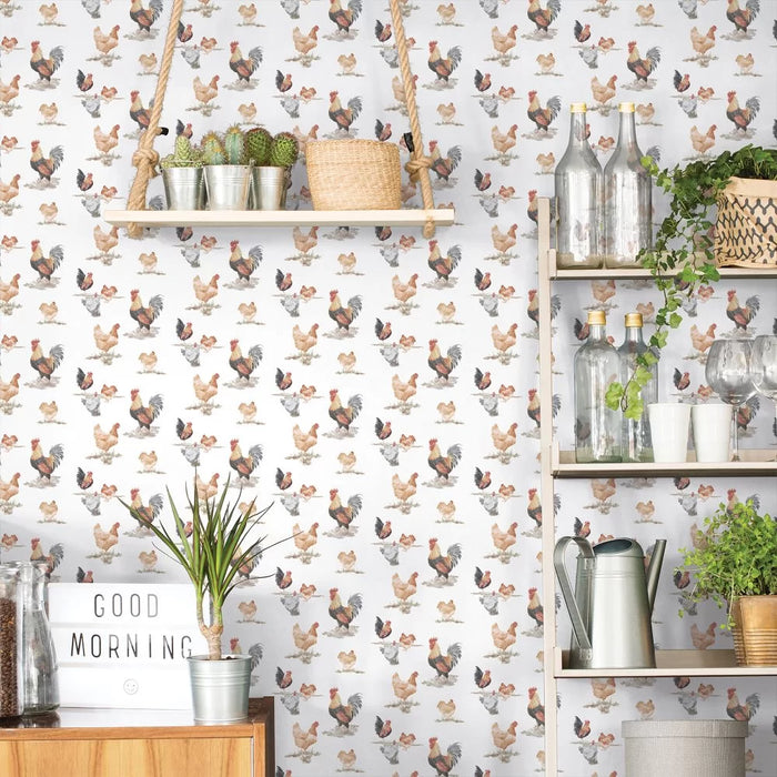 Galerie Chickens Wallpaper Brown/Multi G45415