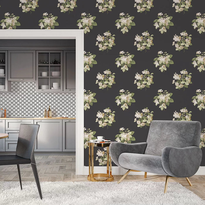 Galerie Classic Bouquet Wallpaper Black G78495