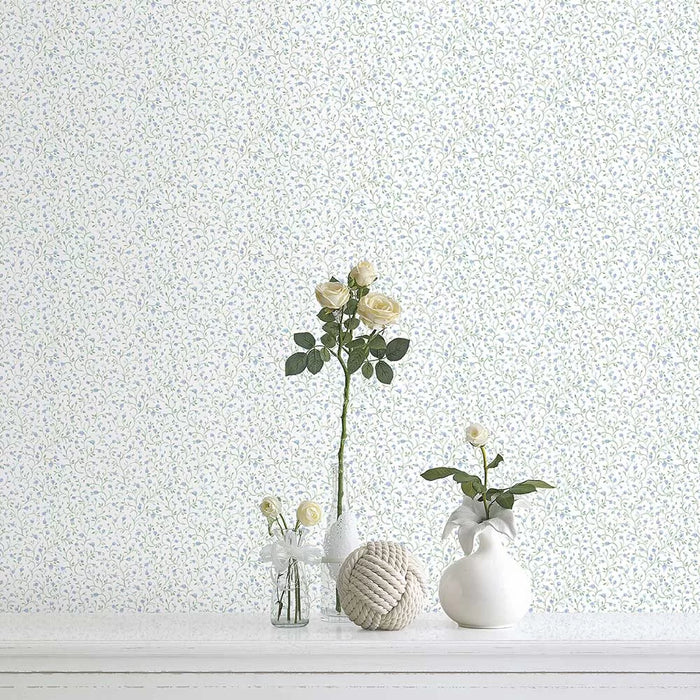 Galerie Petit Point Floral Wallpaper Blue PF38156