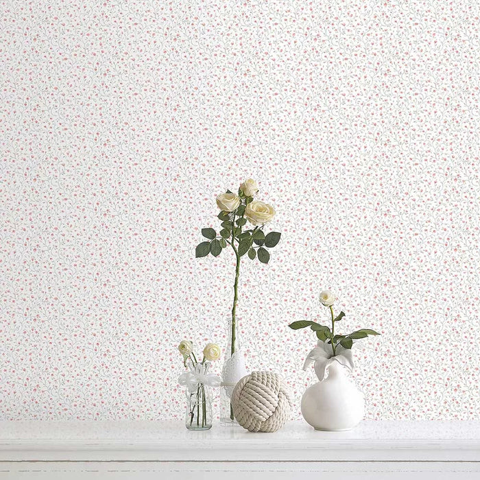 Galerie Petit Point Floral Wallpaper Pink/Grey PF38155