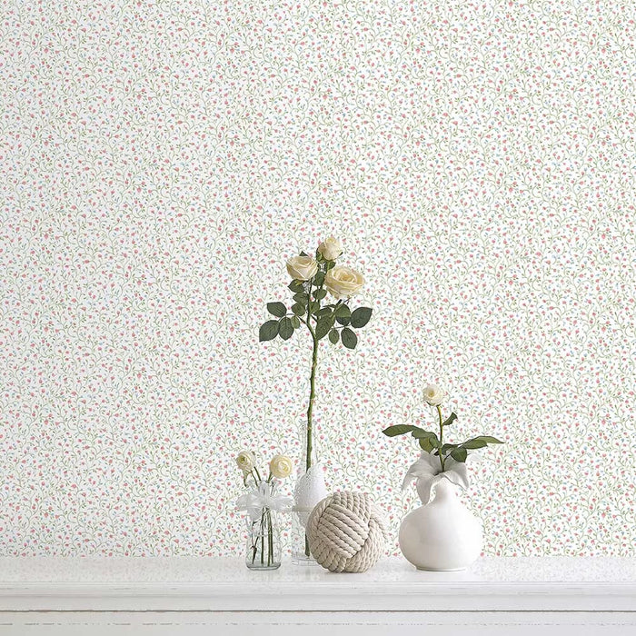 Galerie Petit Point Floral Wallpaper Pink PF38153