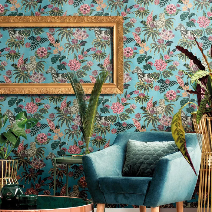 Galerie Safari Floral Wallpaper Aqua 18523