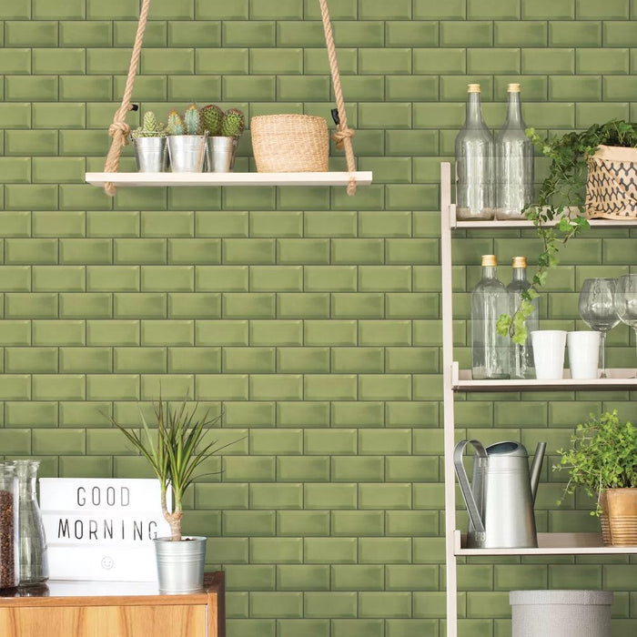 Galerie Subway Tile Wallpaper Green G45446