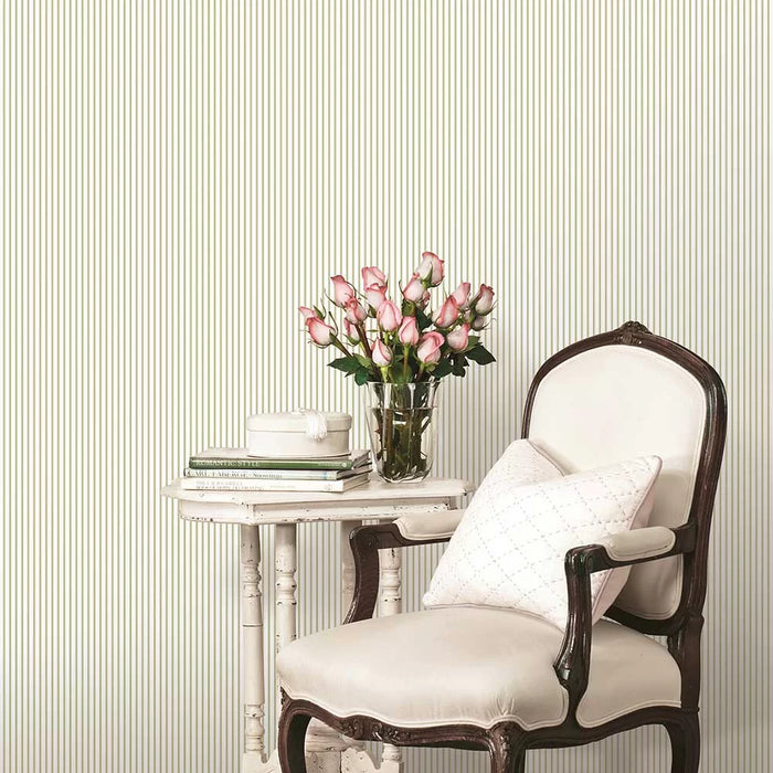 Galerie Ticking Stripe Wallpaper Lime Green PF38142