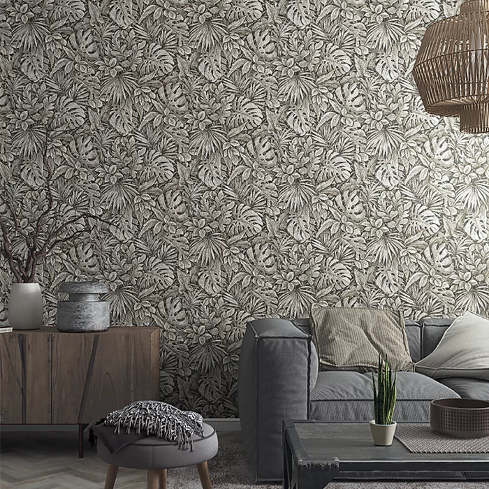 Galerie Tropical Leaves Wallpaper Charcoal 33305