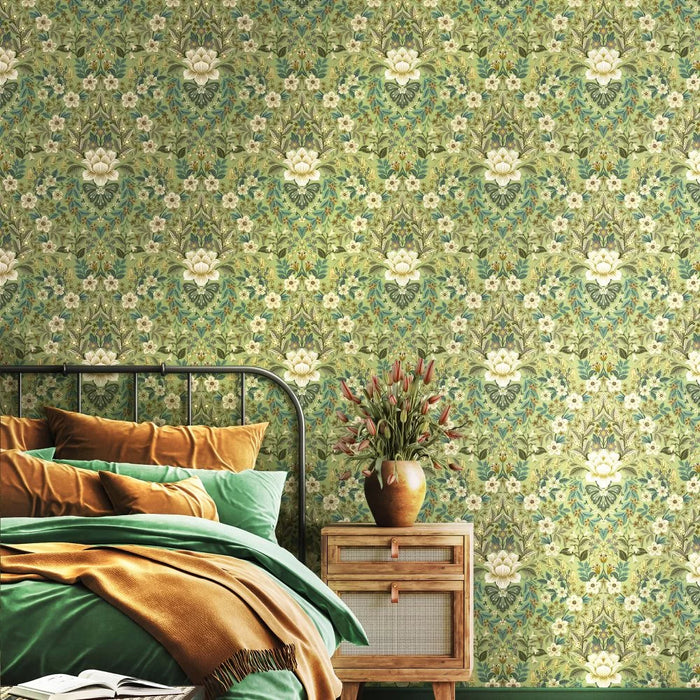 Galerie Wildflower Damask Wallpaper Green 18517