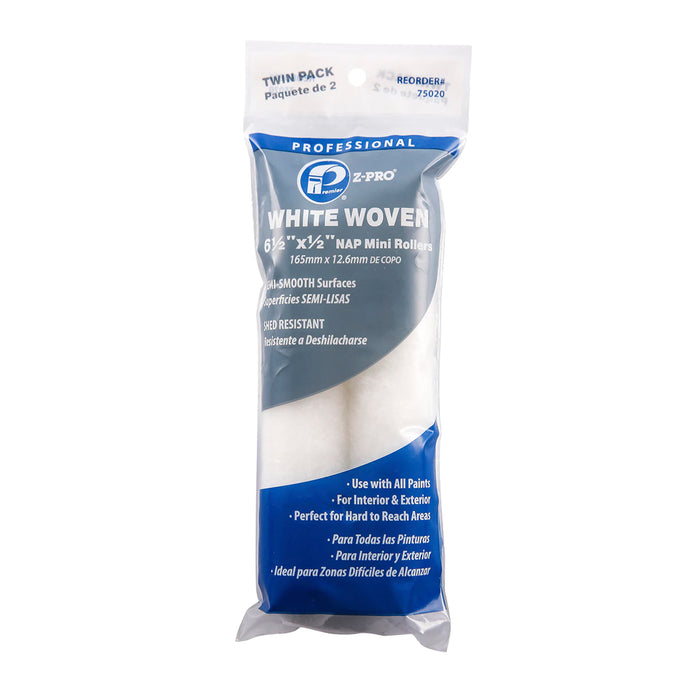 Premier 6.5" X 1/2" White Woven Twin Pack Roller Sleeves
