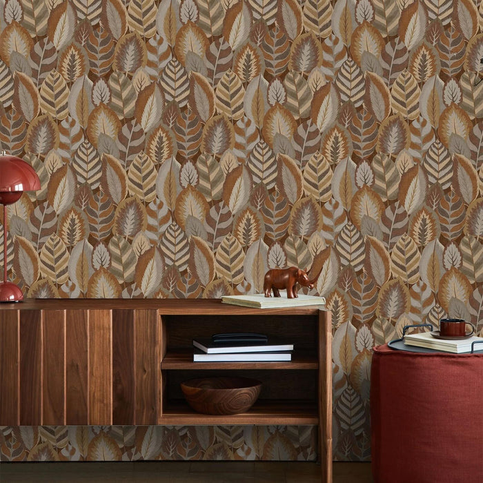 Sublime Arty Leaves Floral Brown Wallpaper