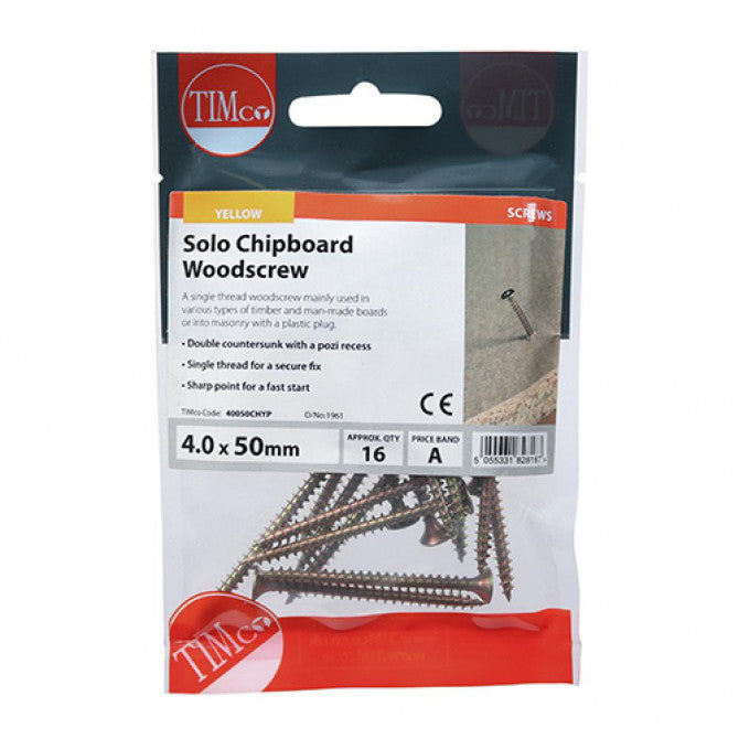 Timco Solo Woodscrew PZ2 CSK - ZYP 4.0 x 50 16 PCS