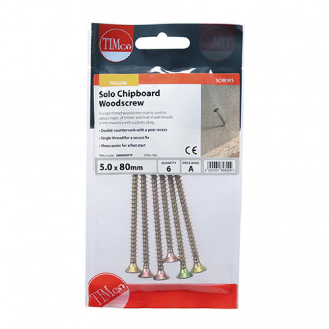 Timco Solo Woodscrew PZ2 CSK - ZYP 5.0 x 80 6 PCS
