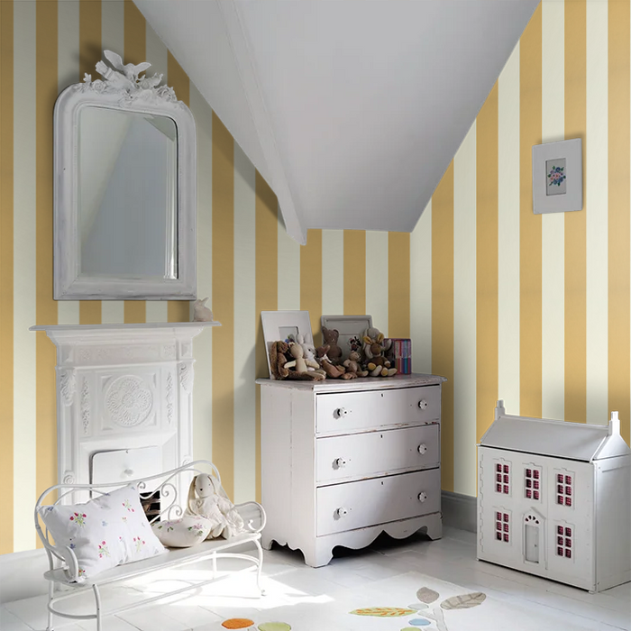 Little Greene Wallpaper Broad Stripe Yellow Pink