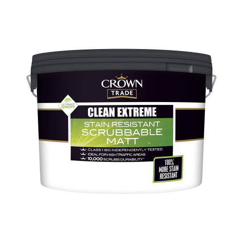 Crown Trade Clean Extreme Stain Resistant Scrubbable Matt 5ltr White