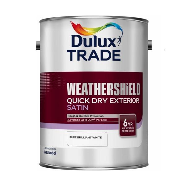 Dulux Trade 2.5Ltr Brilliant White Weathershield Quick Dry Satin - Paint Panda