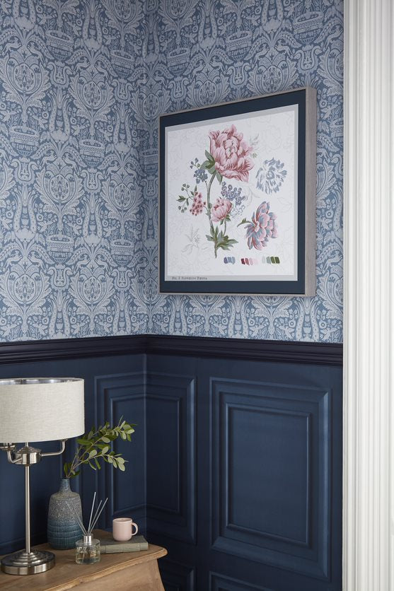 Belvedere Box Framed Canvas 115030 by Laura Ashley in Midnight Blue